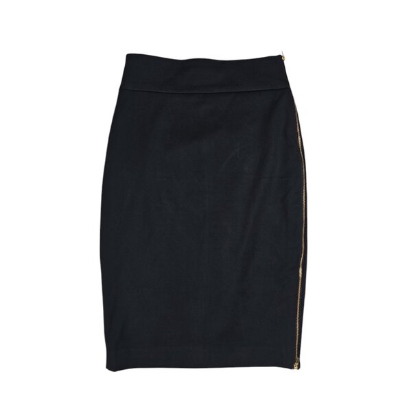 EXPRESS Size 0 Gold SIDE ZIPPER MIDI PENCIL SKIRT BLACK Stretch Fitted NWT - Picture 3 of 7